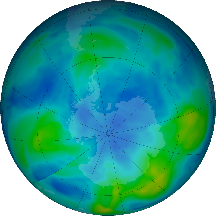 Antarctic ozone map for 17 April 2019